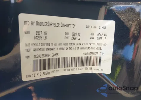 2006 Chrysler Sebring Touring из США, поврежденный, VIN 1C3AL56R76N119307